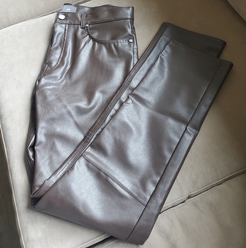 Brown Faux Leather Slim Pants 31x30